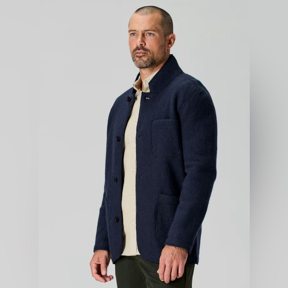 Men's Navy Button-Front Wool-Blend Blazer
